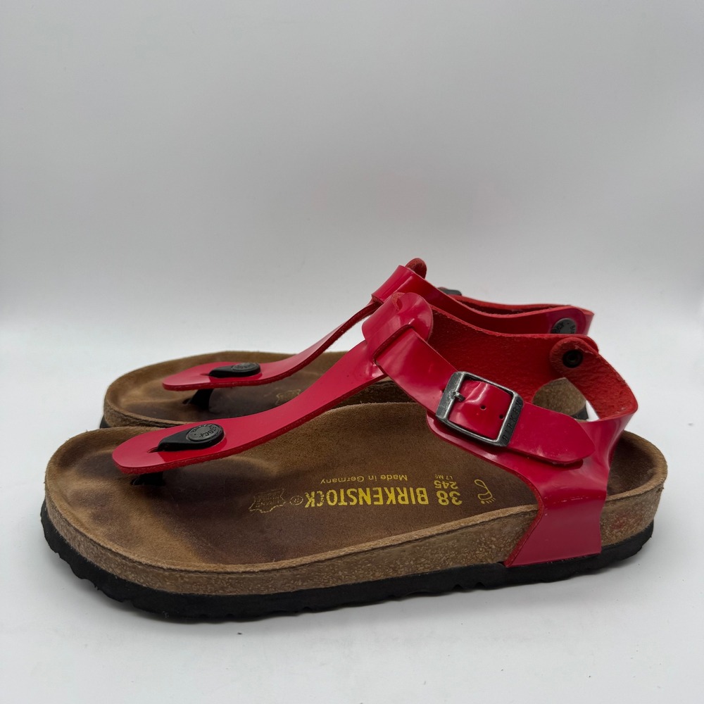 Birkenstock Gizeh Red Patent T-Strap Ankle Strap Sandals Womens 38 L7 M5 Germany - Picture 3 of 6